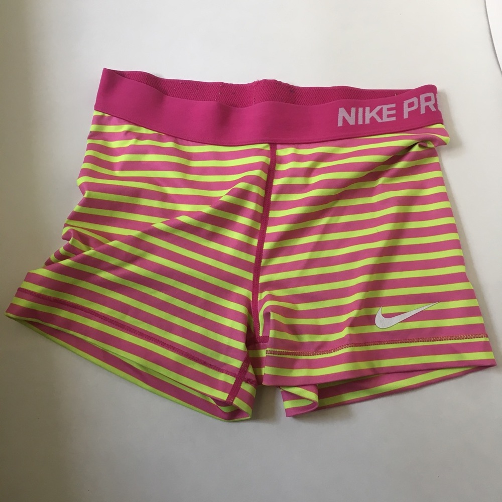 LIMITED EDITION Pink-Yellow stripe Nike Pro Shorts